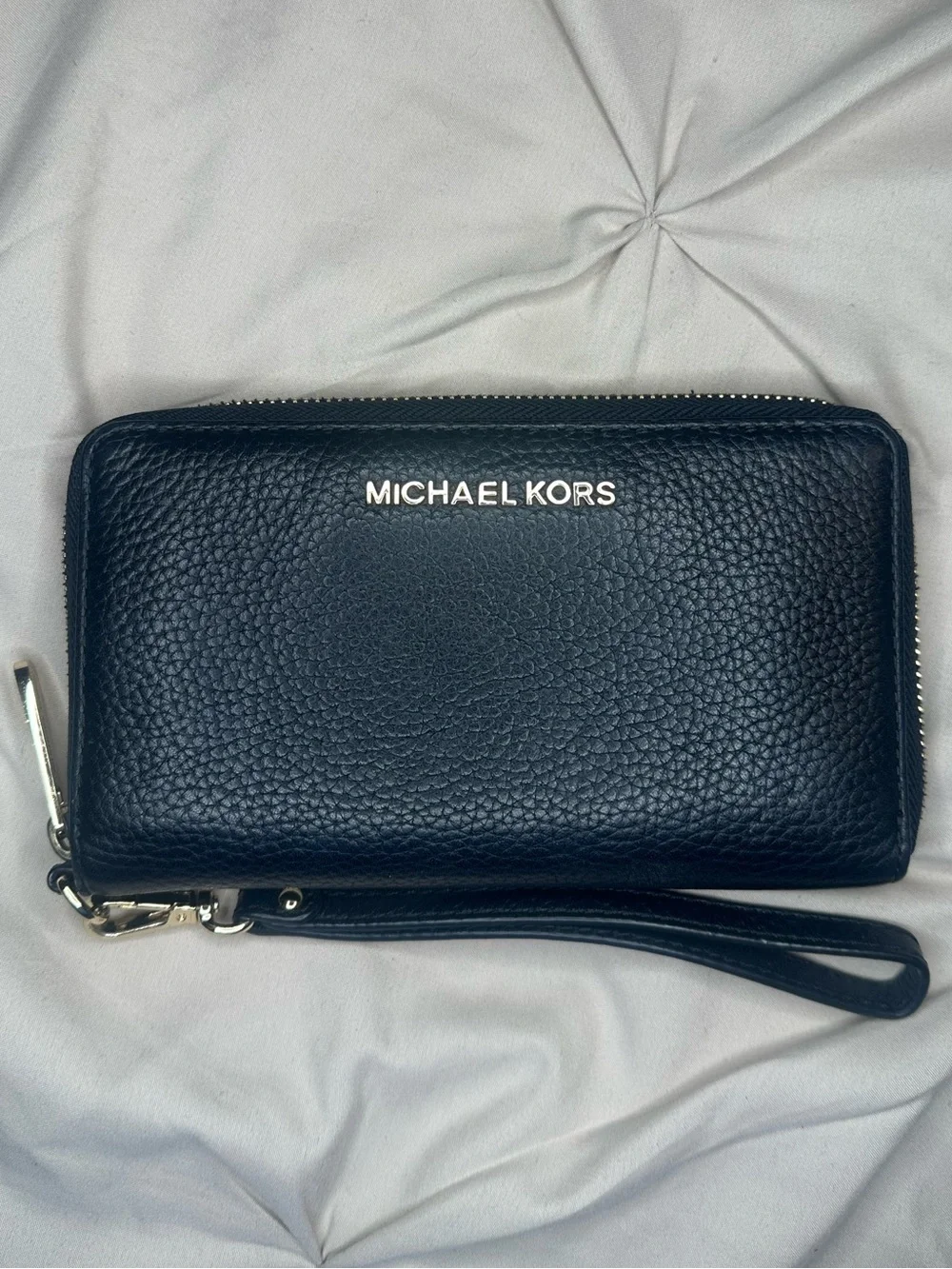 Michael Kors Black Pebbled Leather Zip Wristlet Wallet